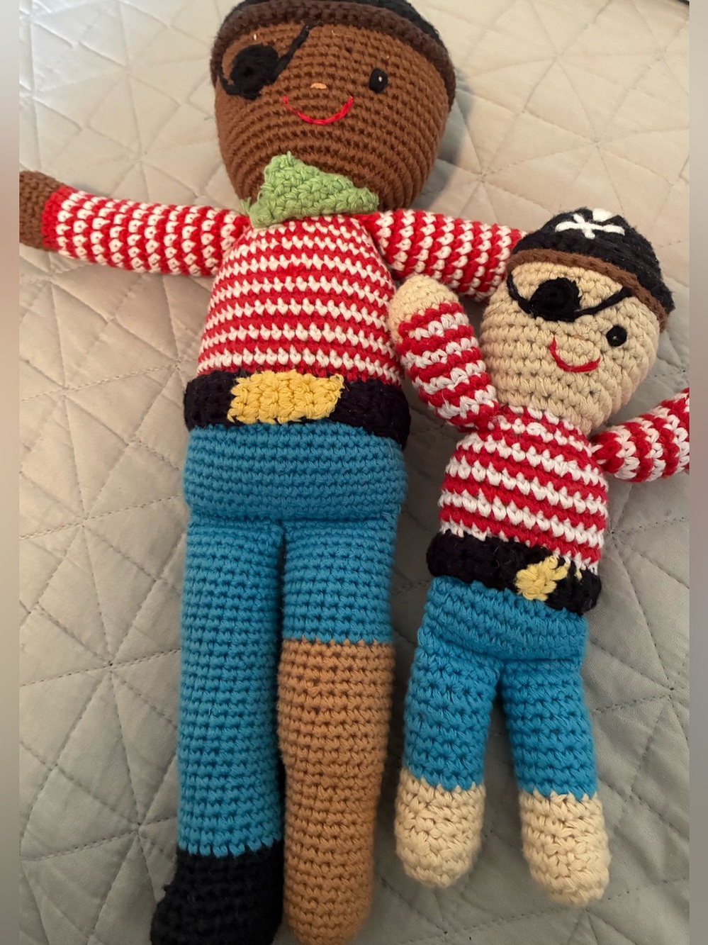 Lot of 2 PEBBLE Rattle Toys Tall Man & Short Boy PIRATES Infant Toddler Toy Fun!